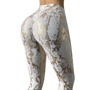 NWT Scrunch Bum Marble Snakeskin white gold Leggings Large see reference
